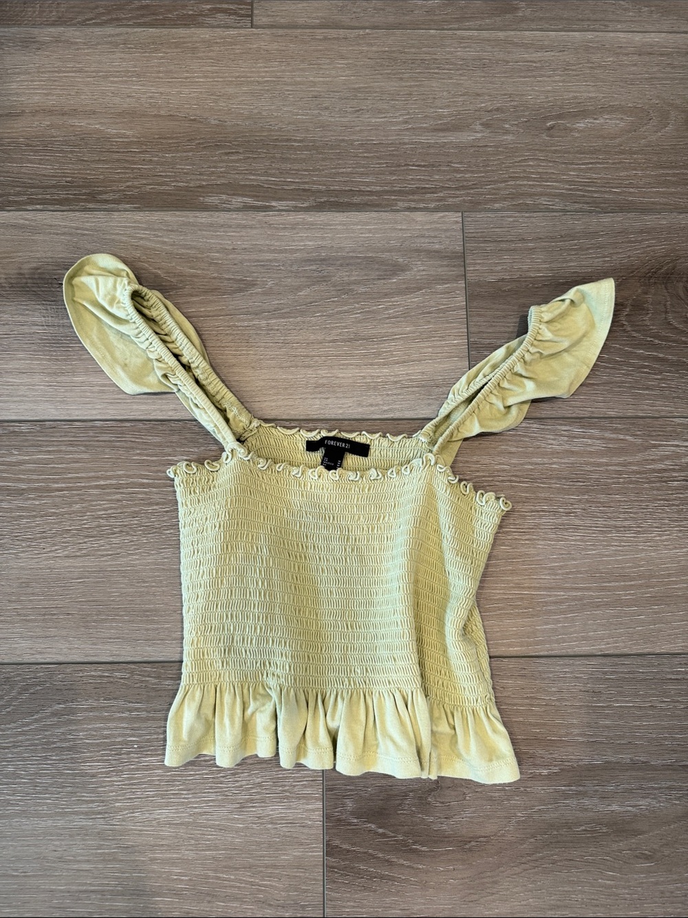 Forever 21 Pale Yellow Smocked Ruffle Crop Top